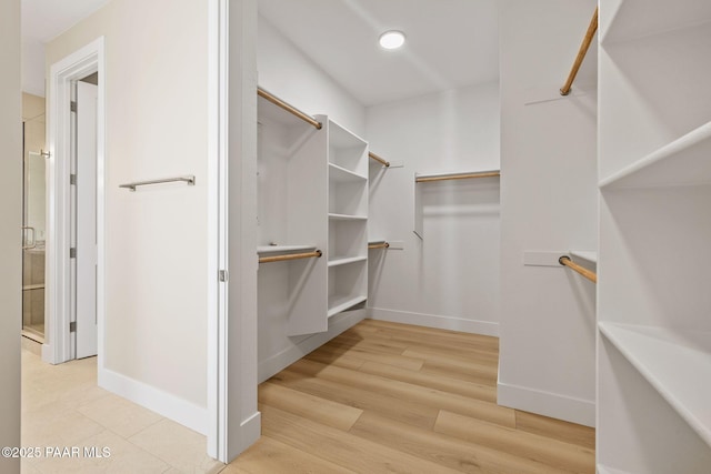 spacious closet featuring light hardwood / wood-style flooring