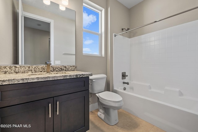 full bathroom featuring tile patterned flooring, vanity, toilet, and bathing tub / shower combination