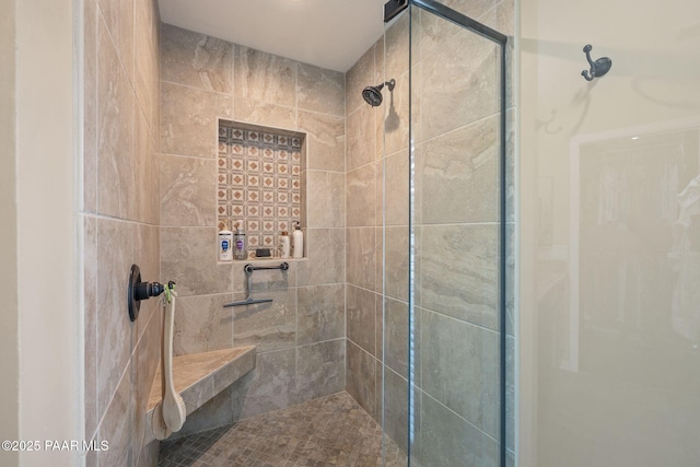 bathroom with a stall shower