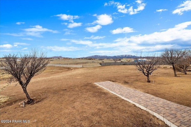 view of yard with a mountain view and a rural view