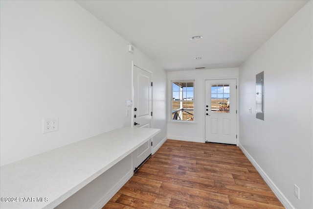 entryway with dark hardwood / wood-style flooring