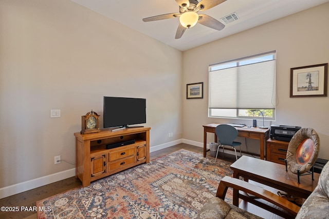 5313 Autumn Leaf Ln, Prescott, AZ 86301 - home office featuring a ceiling fan, baseboards, and wood finished floors