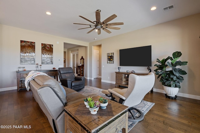 5313 Autumn Leaf Ln, Prescott, AZ 86301 - living area with a ceiling fan, hardwood / wood-style flooring, baseboards, and recessed lighting