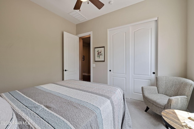 5313 Autumn Leaf Ln, Prescott, AZ 86301 - bedroom featuring carpet floors, a closet, and ceiling fan