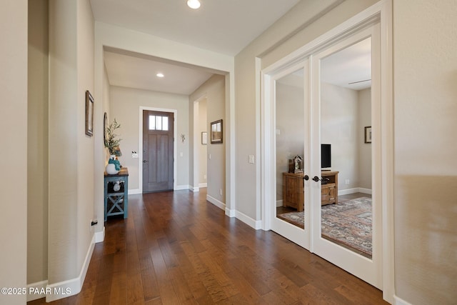 5313 Autumn Leaf Ln, Prescott, AZ 86301 - foyer entrance featuring dark wood-style flooring, french doors, recessed lighting, and baseboards