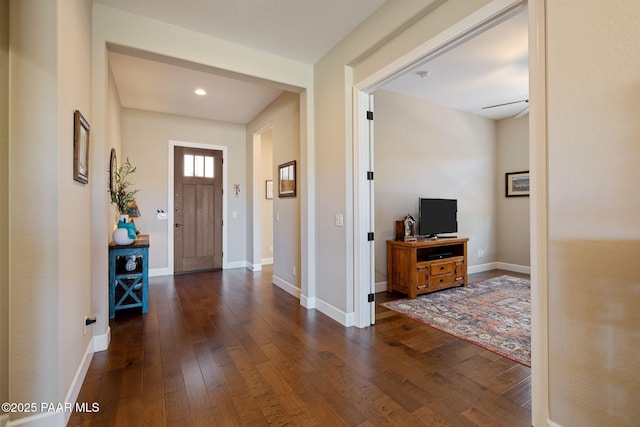 5313 Autumn Leaf Ln, Prescott, AZ 86301 - foyer with dark wood finished floors, baseboards, and recessed lighting