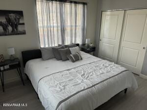 bedroom with a closet and wood-type flooring