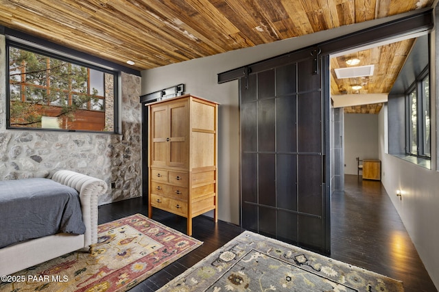 51 Rill Rd, Prescott, AZ 86305 - bedroom featuring multiple windows, dark wood-style flooring, and wood ceiling