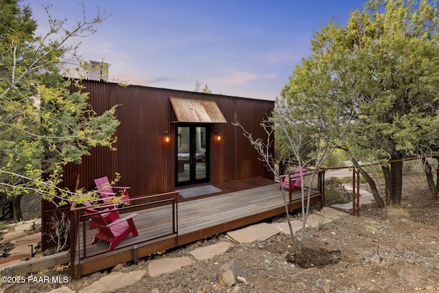 51 Rill Rd, Prescott, AZ 86305 - back of house with french doors, a deck, fence, and metal roof