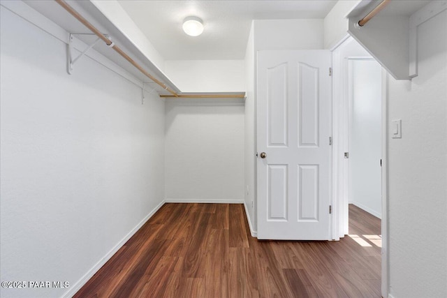 walk in closet with wood finished floors