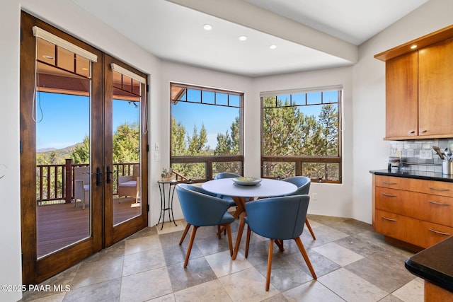 13175 N Bull Run Rd, Prescott, AZ 86305 - dining area featuring recessed lighting, healthy amount of natural light, french doors, and a mountain view