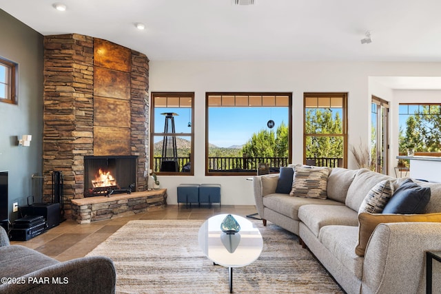 13175 N Bull Run Rd, Prescott, AZ 86305 - living room with a fireplace and recessed lighting