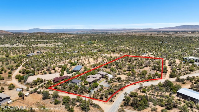 13175 N Bull Run Rd, Prescott, AZ 86305 - aerial overview of property's location featuring a mountainous background and property parcel outlined