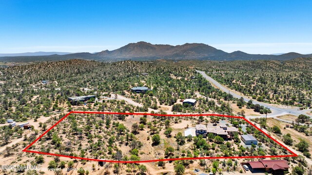 13175 N Bull Run Rd, Prescott, AZ 86305 - aerial overview of property's location featuring mountains and property boundaries highlighted