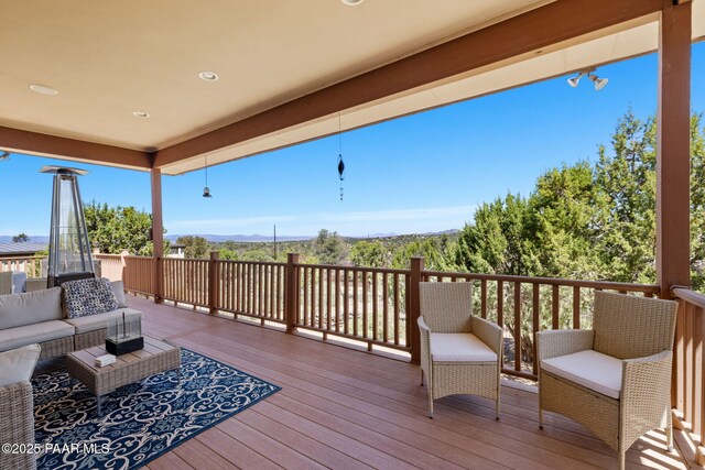 13175 N Bull Run Rd, Prescott, AZ 86305 - wooden deck featuring outdoor lounge area and a mountain view