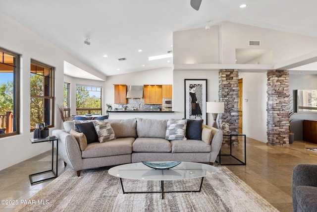 13175 N Bull Run Rd, Prescott, AZ 86305 - living room featuring lofted ceiling and recessed lighting