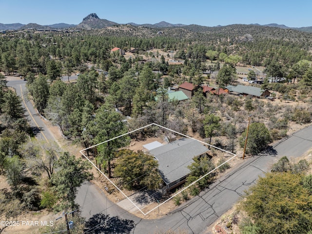 bird's eye view featuring a mountain view and a view of trees