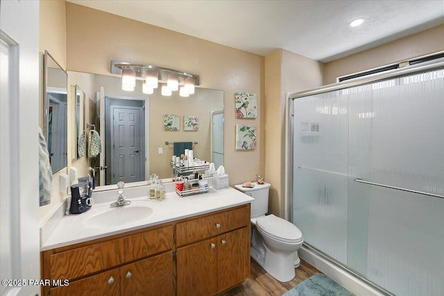 4761 N Tonto Way, Prescott Valley, AZ 86314 - full bathroom with vanity, a stall shower, and wood finished floors