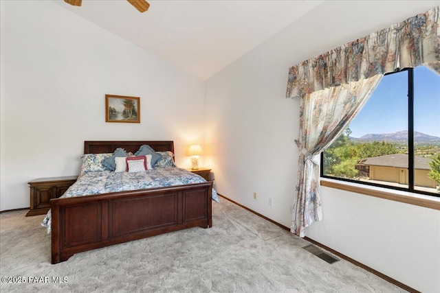 110 High Chaparral Loop, Prescott, AZ 86303 - bedroom with lofted ceiling, light colored carpet, baseboards, and a mountain view