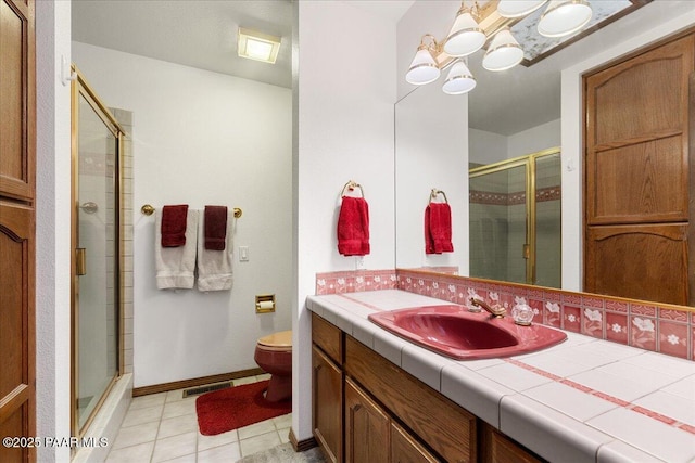 110 High Chaparral Loop, Prescott, AZ 86303 - bathroom with toilet, vanity, a stall shower, and tile patterned flooring