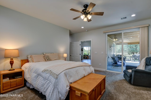 1365 W Ridge Dr, Prescott, AZ 86305 - carpeted bedroom with access to outside, recessed lighting, and a ceiling fan