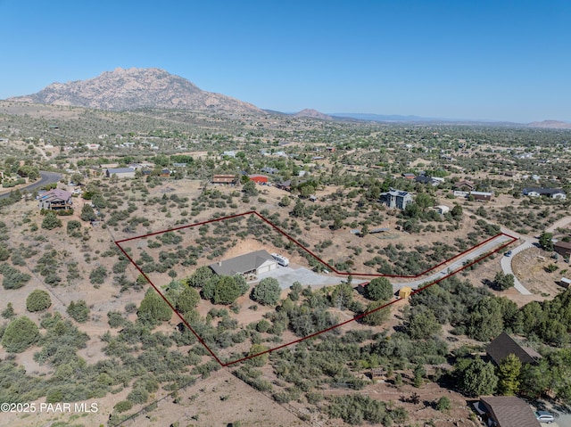 1365 W Ridge Dr, Prescott, AZ 86305 - aerial view of property's location with property parcel outlined and mountains
