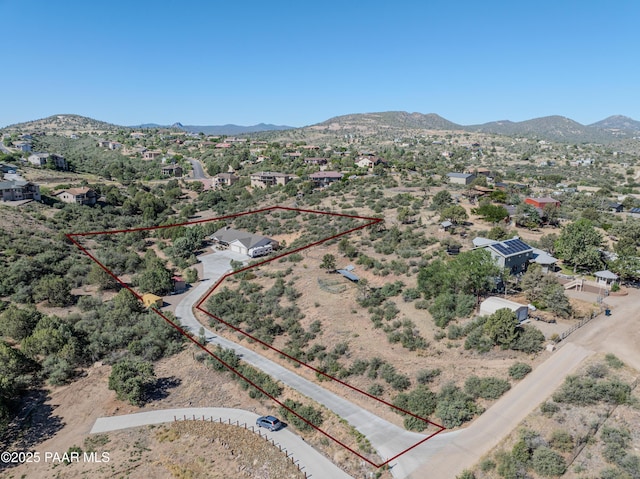 1365 W Ridge Dr, Prescott, AZ 86305 - aerial overview of property's location with property parcel outlined and a mountain backdrop
