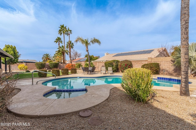 502 E Le Marche Ave, Phoenix, AZ 85022 - view of swimming pool featuring a pool with connected hot tub, a fenced backyard, and a patio area