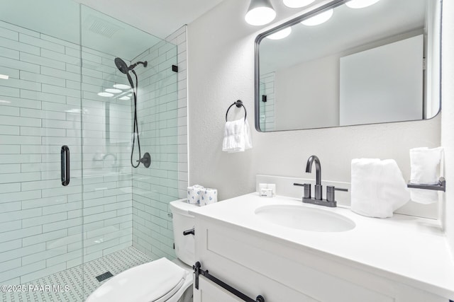 502 E Le Marche Ave, Phoenix, AZ 85022 - full bath with vanity, toilet, a textured wall, and a stall shower