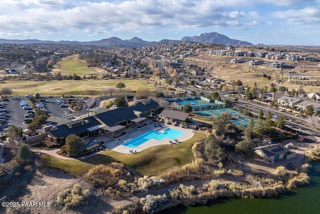 bird's eye view with a mountain view