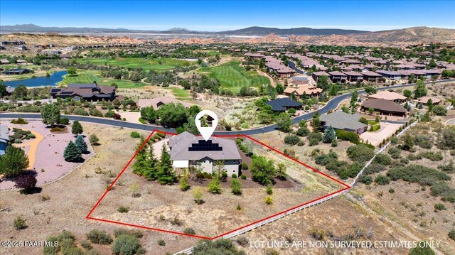 1183 Northridge Dr, Prescott, AZ 86301 - aerial view of residential area featuring property boundaries highlighted and a water and mountain view