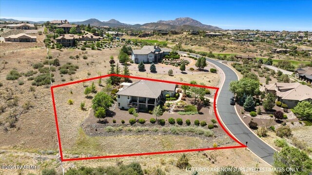 1183 Northridge Dr, Prescott, AZ 86301 - view from above of property with property boundaries highlighted and a mountainous background