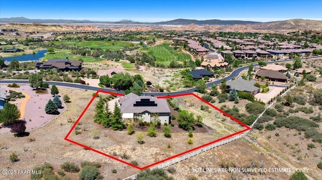 1183 Northridge Dr, Prescott, AZ 86301 - aerial view of residential area featuring property parcel outlined and a water and mountain view