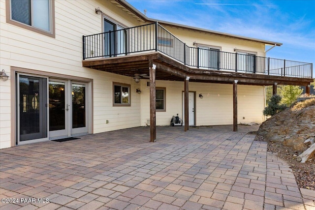 14420 Jagged Tooth Trl, Mayer, AZ 86333 - exterior space featuring french doors, a balcony, and ceiling fan