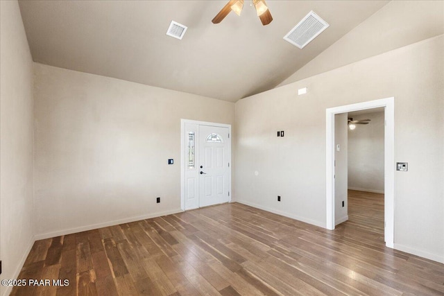 17940 E Native Dancer Ln, Dewey-Humboldt, AZ 86327 - spare room with ceiling fan, wood finished floors, and high vaulted ceiling