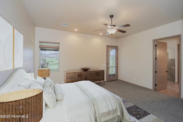 bedroom with carpet flooring and ceiling fan