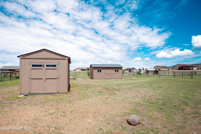 view of yard with a storage shed