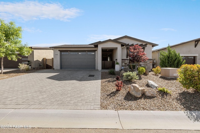 5268 Tranquil Bluff Way, Prescott, AZ 86301 - view of front of property featuring stucco siding, an attached garage, and decorative driveway
