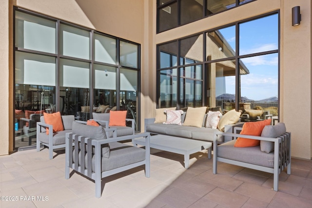 5268 Tranquil Bluff Way, Prescott, AZ 86301 - view of patio featuring outdoor lounge area and a mountain view