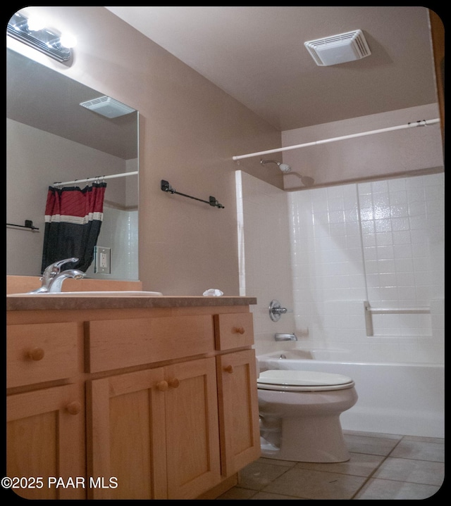 10614 E High Point Dr, Dewey-Humboldt, AZ 86327 - full bath featuring toilet, shower / bath combination with curtain, vanity, and tile patterned flooring