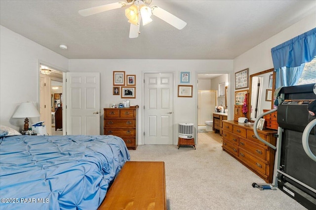 9331 Serpentine Ln, Prescott Valley, AZ 86314 - bedroom with light carpet, ceiling fan, and connected bathroom