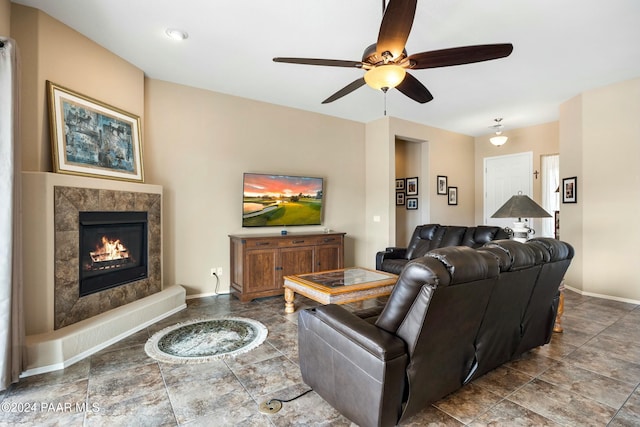 living room featuring ceiling fan