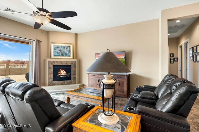 living room with ceiling fan