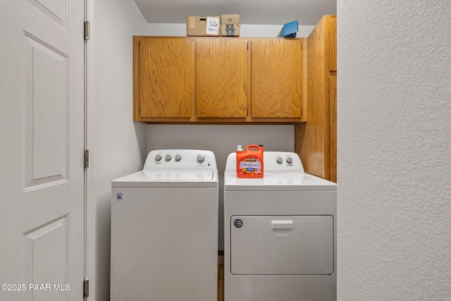 4361 N Covina Cir, Prescott Valley, AZ 86314 - washroom with cabinet space, a textured wall, and washing machine and clothes dryer