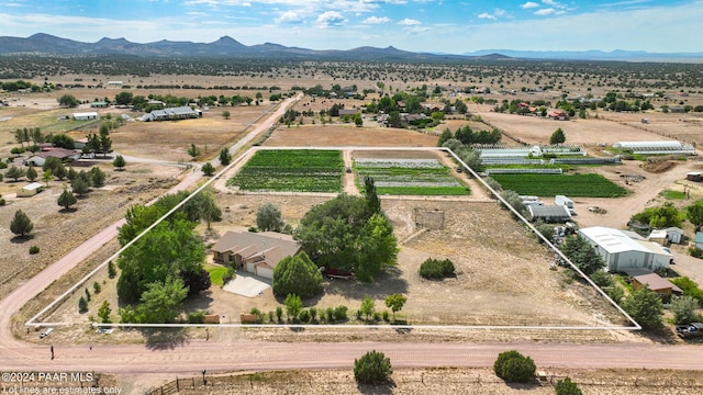 bird's eye view featuring a mountain view and a rural view