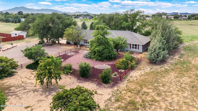 drone / aerial view featuring a mountain view