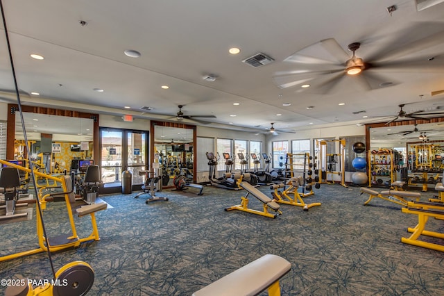 5461 N Bremont Way, Prescott Valley, AZ 86314 - exercise room featuring carpet floors, recessed lighting, and a ceiling fan