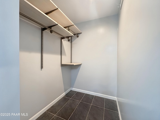 spacious closet featuring dark tile patterned floors