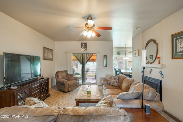 living room with ceiling fan