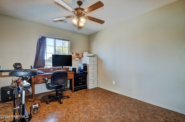 office space featuring ceiling fan